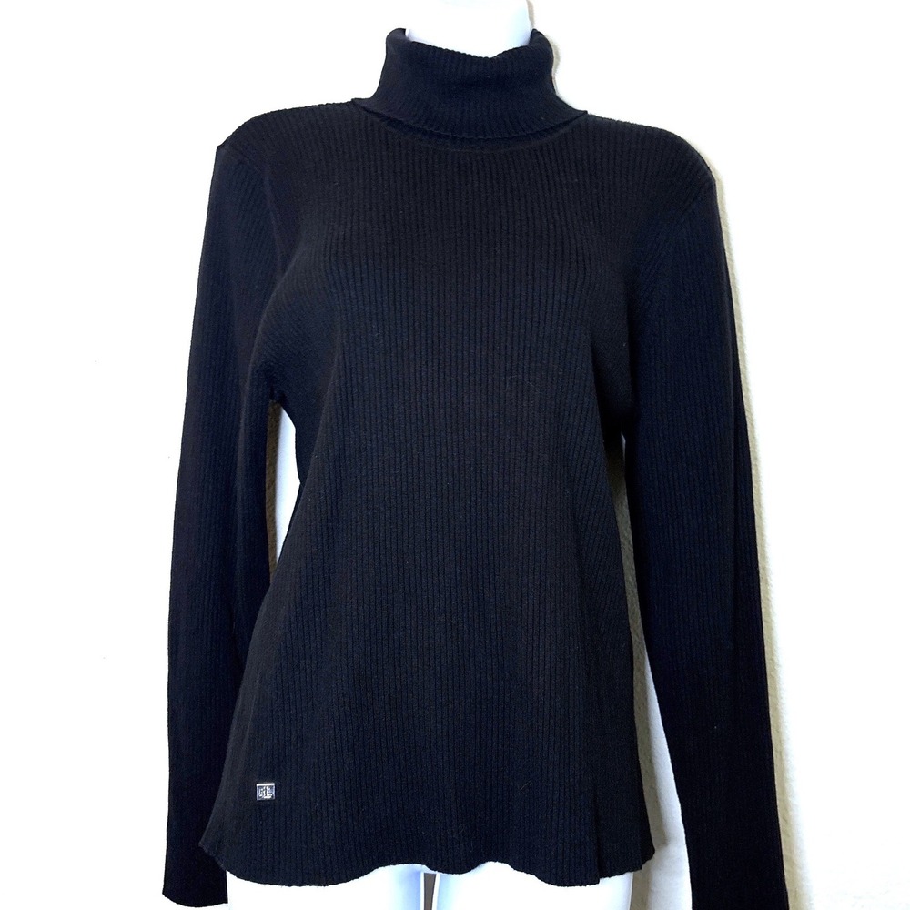 Lauren Ralph Lauren Turtleneck XXL Black Dark Academia Ribbed Knit Logo Charm